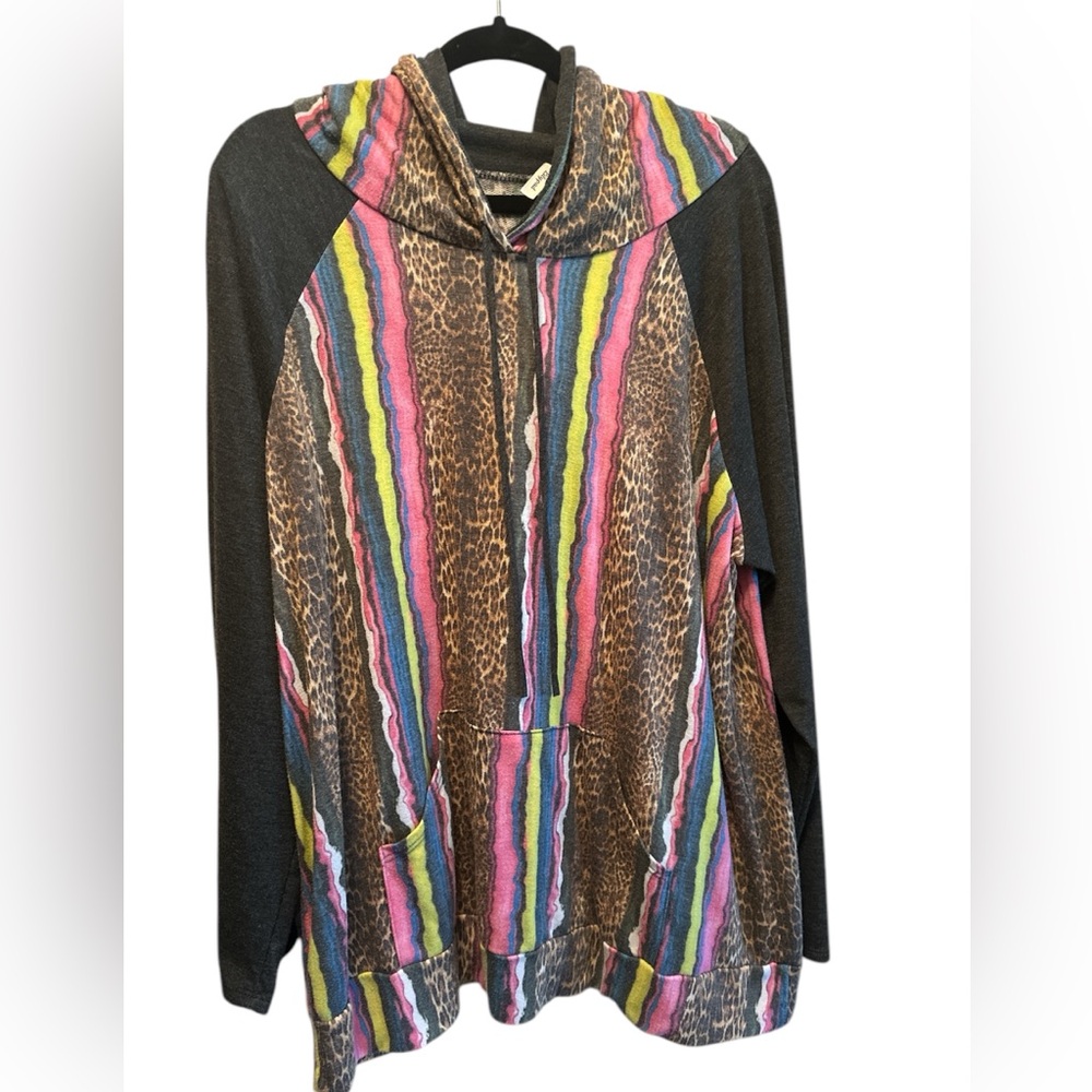 LILYPAD- Colorful Striped Leopard Print Hoodie